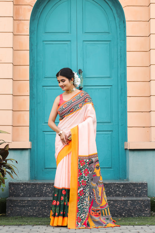 Multi Color Printed Cotton Saree With Blouse