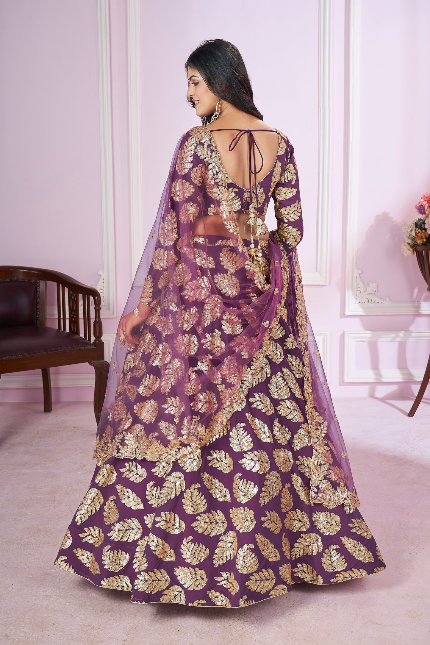 Purple Color Georgette Sequins, Zari Embroidery Work Lehenga Choli