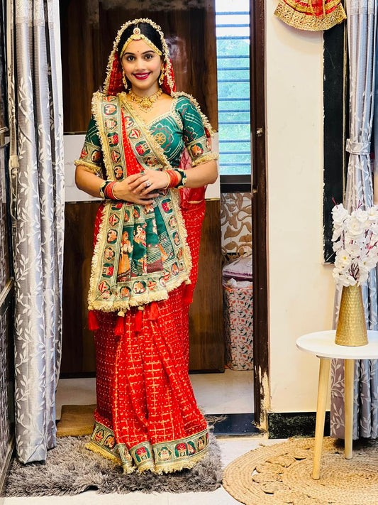 शुद्ध विस्कोस पीले रंग की सौभाग्यवती भव घाटचोला साड़ी