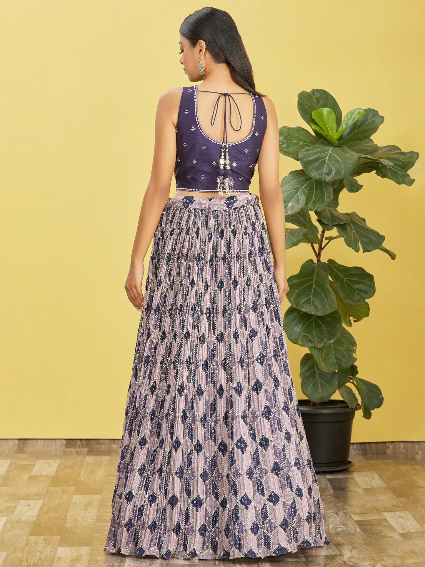Blue Color Chinnon Real Mirror With Thread, Zari, Sequins Embroidered And Digital Print Work Lehenga Choli
