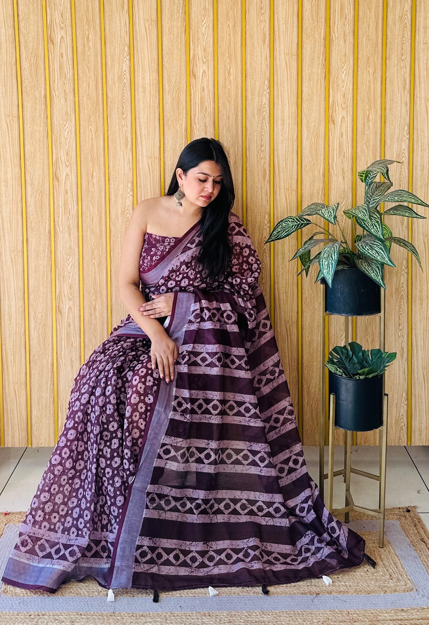 Brown Color Soft Linen Cotton Digital Print Saree Very Premium And Rich Quality