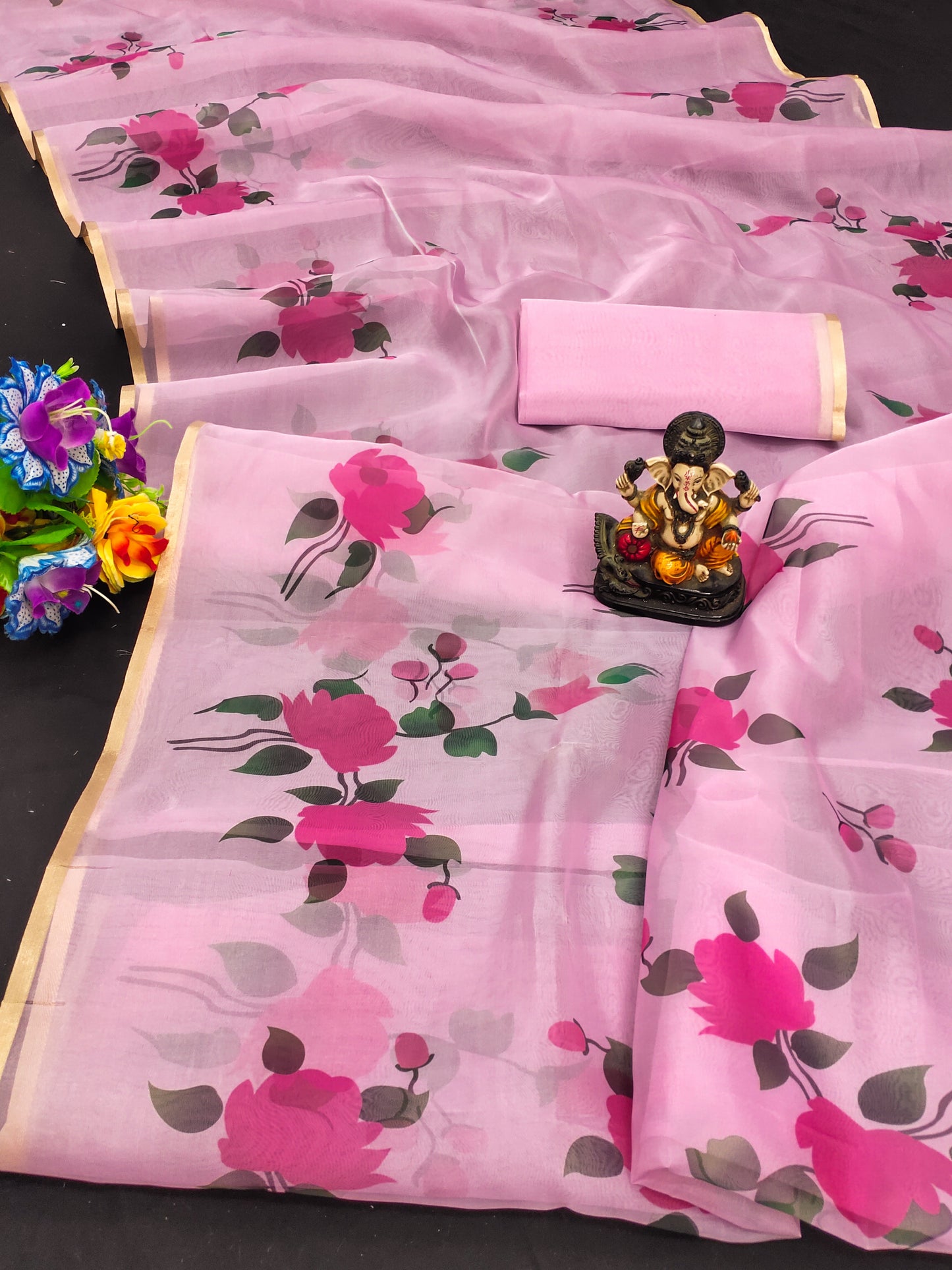 Pink Color Traditional And Classic With Best Quality Organza Digital Print