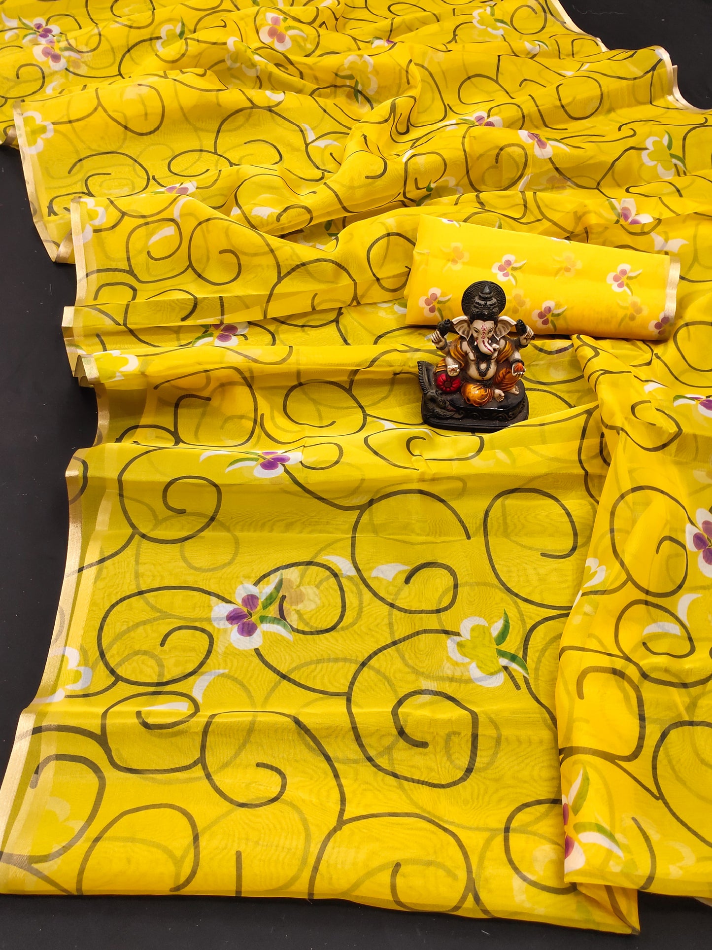 Yellow Color Best Quality Art Silk Organza Digital Print Soft Shiny Saree