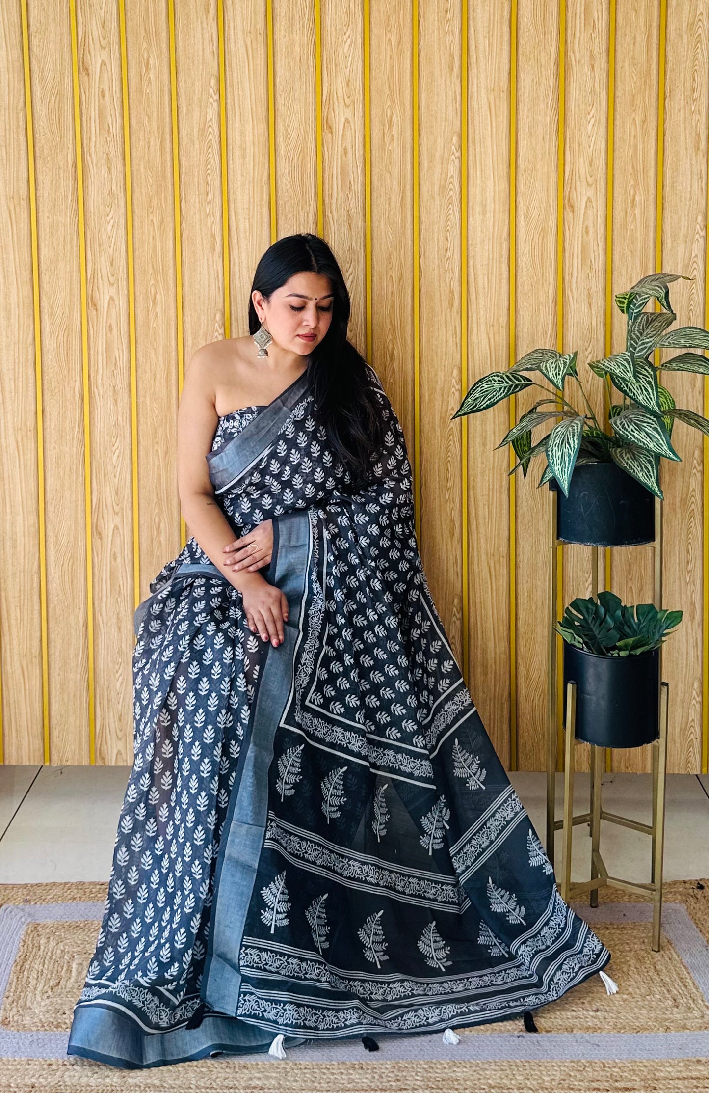 Black Color Soft Linen Cotton Digital Print Saree Very Premium And Rich Quality