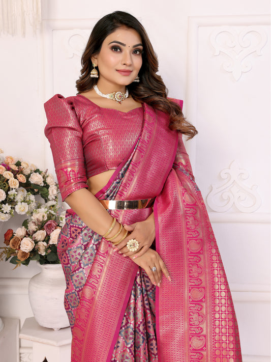 Pink Chaturi-2 Banarasi Chaturi silk saree Jari weaving Border