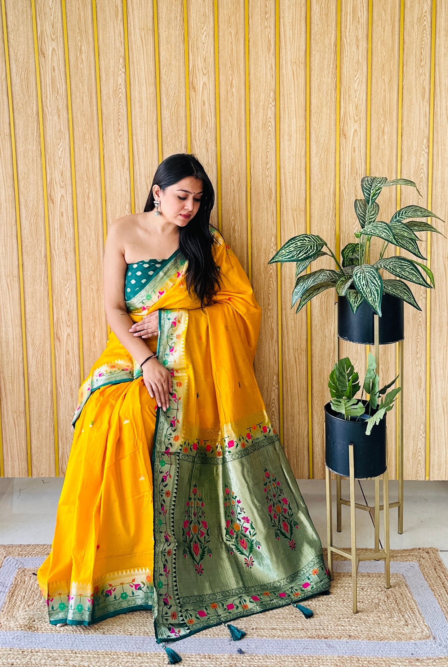 Yellow Color Premium Quality Paithani Soft Silk Saree With Buttas Pattern