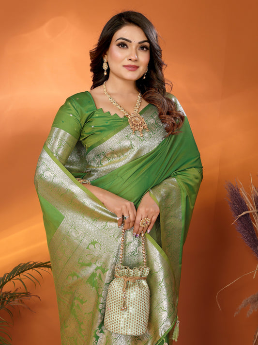 Light Green Ruby Banarasi silk saree with beautiful Gala weaving exclusive work soft comfy