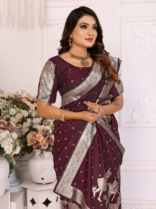 Dark Purple Heena kochi silk saree with beautiful Bandhej weaving exclusive work soft