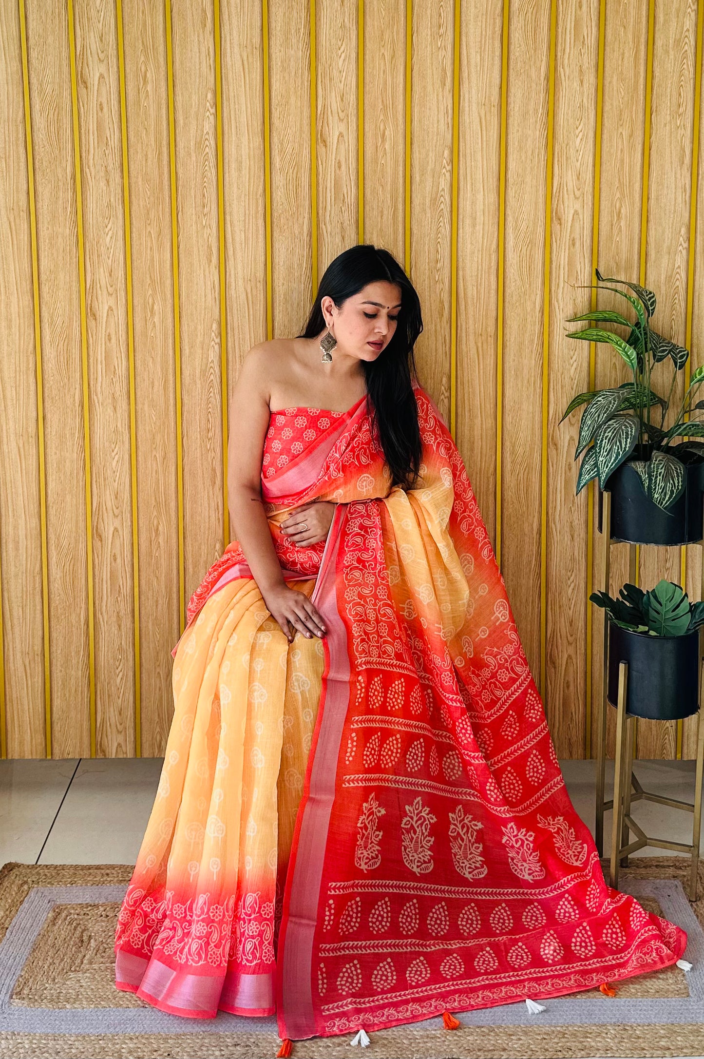 New Concept Premium And Rich Soft Linen Cotton Digital Print Saree With Silver Border