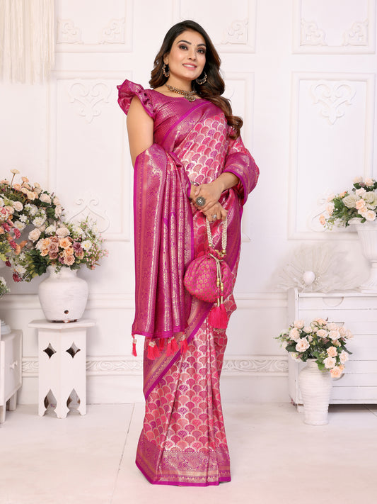 Pink Chaturi-1 Banarasi Chaturi silk saree Jari weaving Border