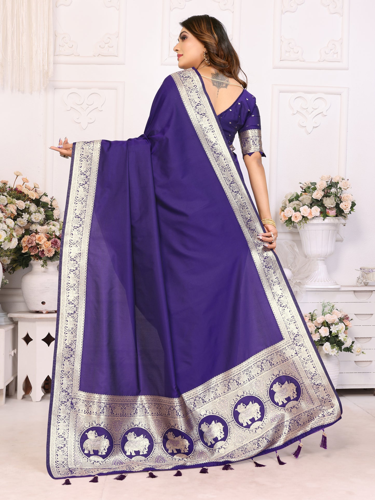 Purple Rani Banarasi silk saree with beautiful Gala weaving exclusive work soft comfy