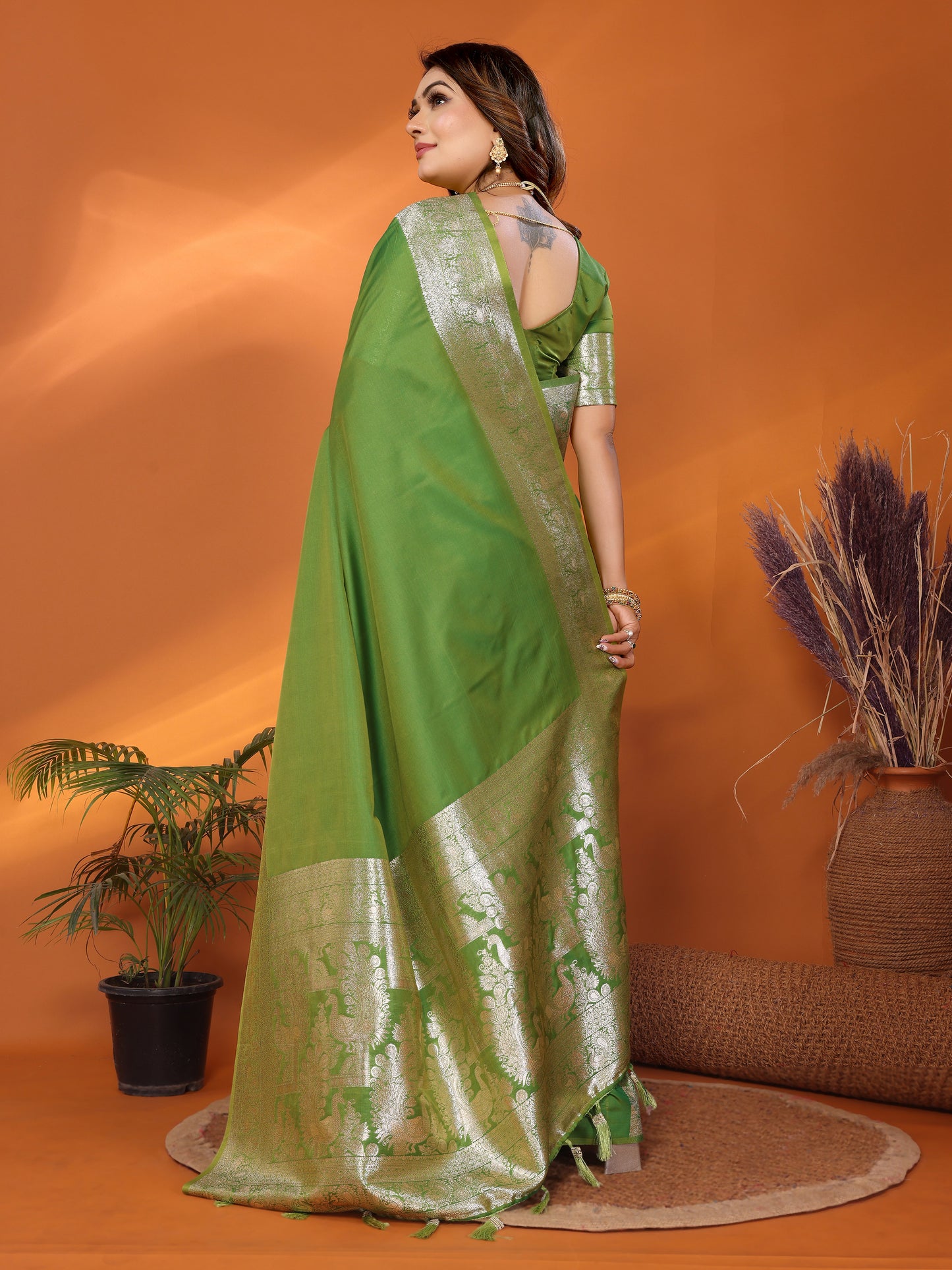 Light Green Ruby Banarasi silk saree with beautiful Gala weaving exclusive work soft comfy