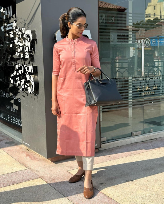 भारतीय पार्टी वियर के लिए सिल्क कुर्ता सेट - सिल्क स्ट्रेट कुर्ता पैंट सेट - महिलाओं के लिए भारतीय कुर्ता -