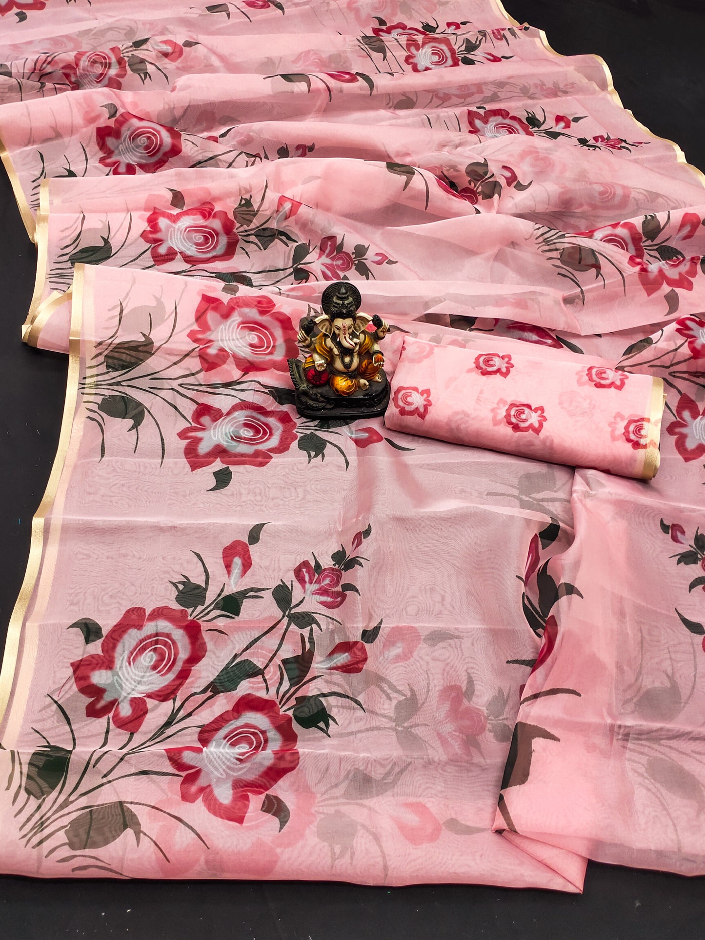 Pink Color Best Quality Art Silk Organza Digital Print Soft Shiny Saree
