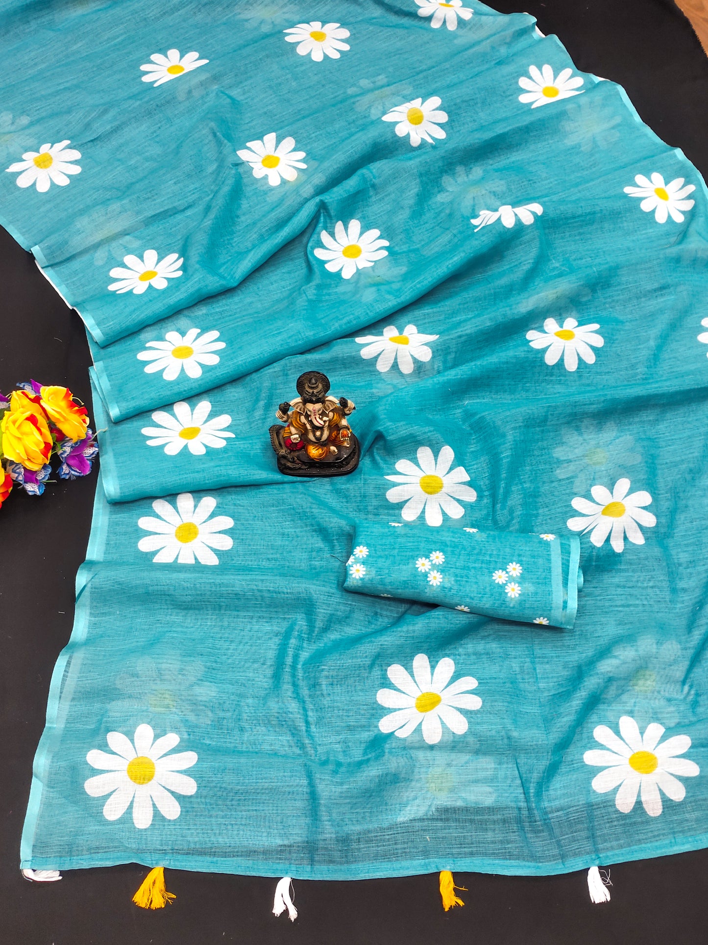 Sly Soft Linen Cotton Silk Sarees CHAMPA Flower Print