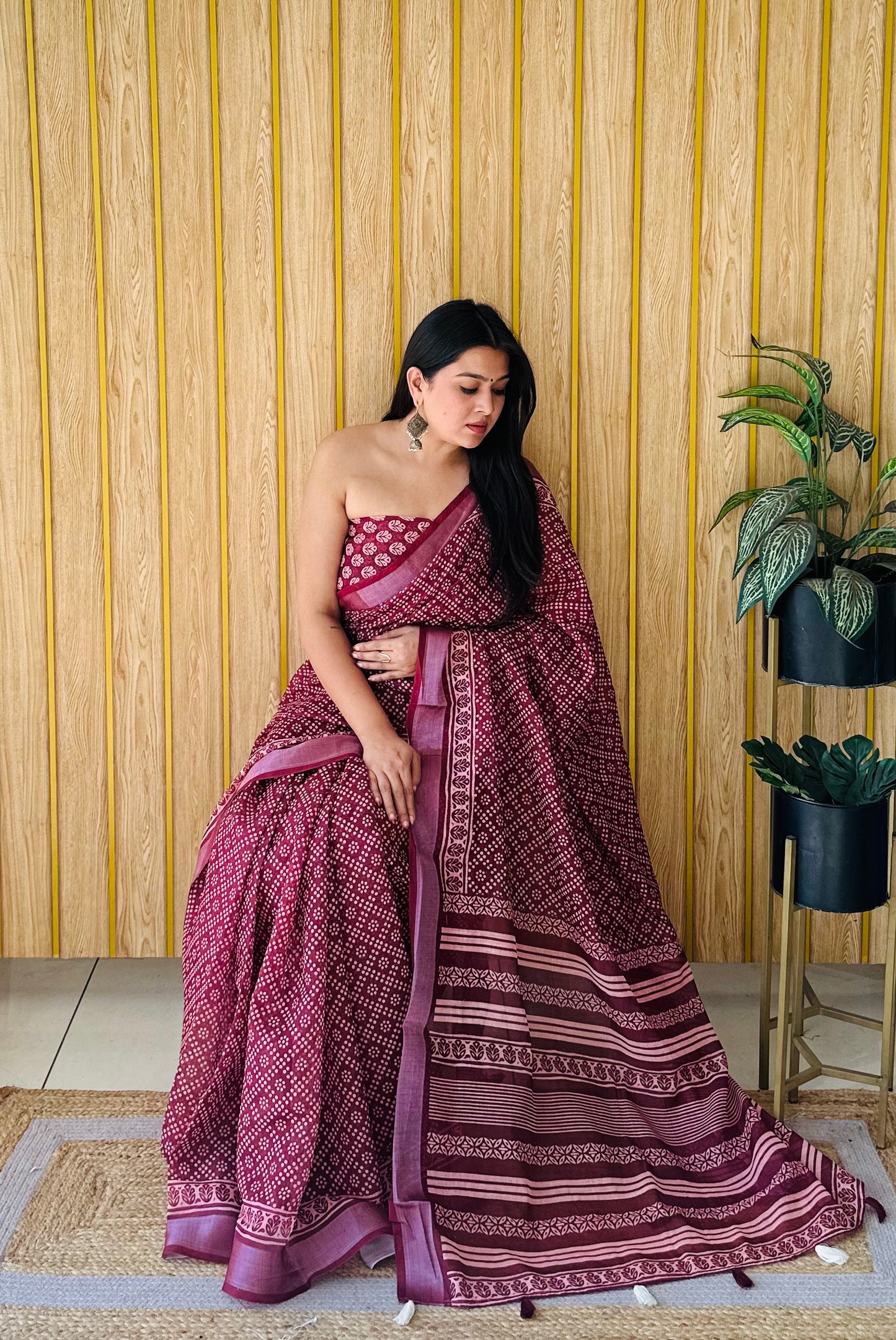 Brown Color Premium And Rich Quality Soft Linen Cotton Digital Print Saree