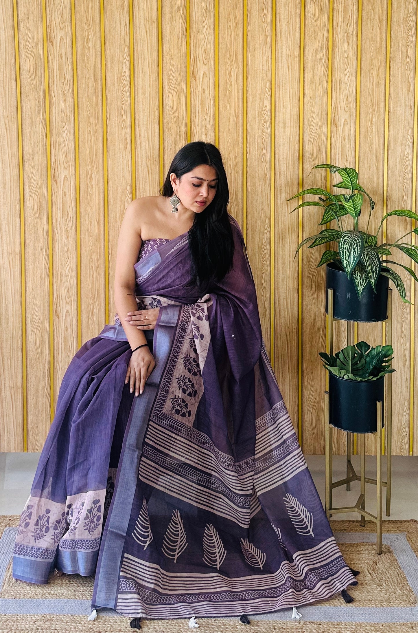 Light Purple Color Soft Linen Cotton Digital Print Saree Very Premium And Rich Quality