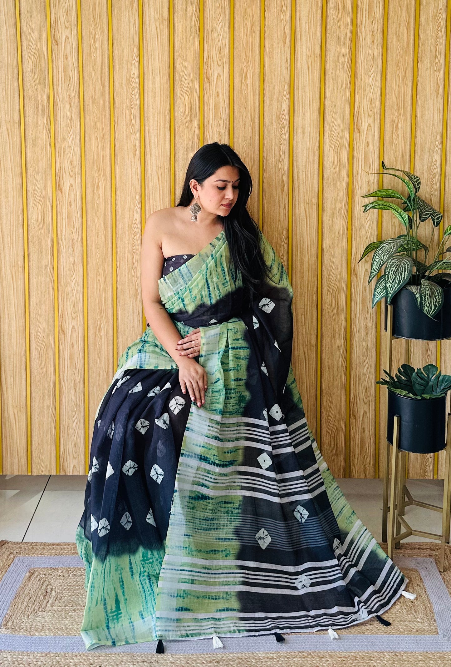 Black Color Soft Linen Cotton Digital Print Saree Very Premium And Rich Quality