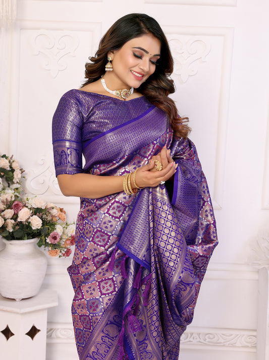 Purple Chaturi-2 Banarasi Chaturi silk saree Jari weaving Border