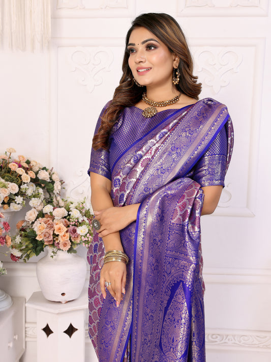 Purple Chaturi-1 Banarasi Chaturi silk saree Jari weaving Border
