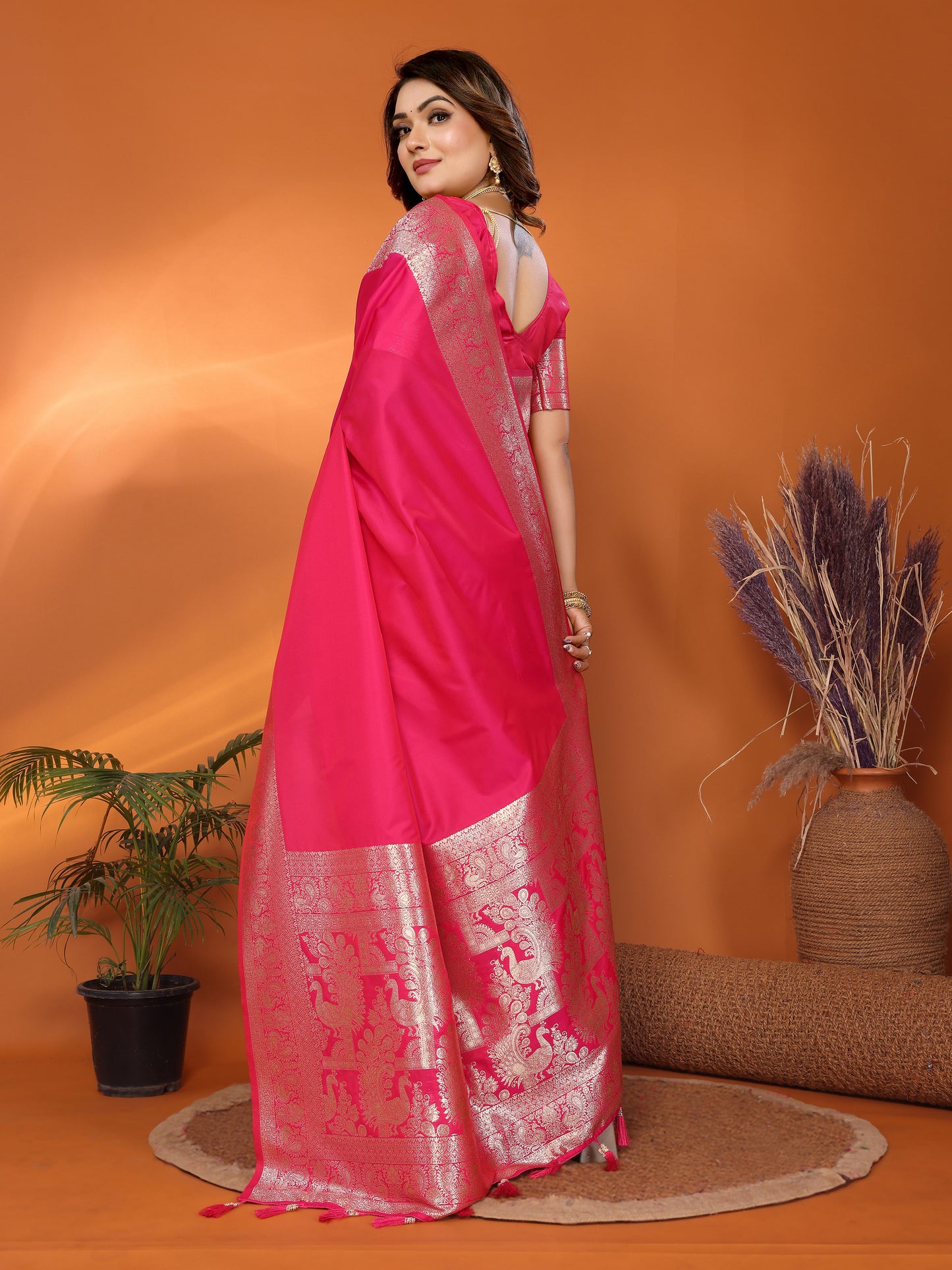 Pink Ruby Banarasi silk saree with beautiful Gala weaving exclusive work soft comfy