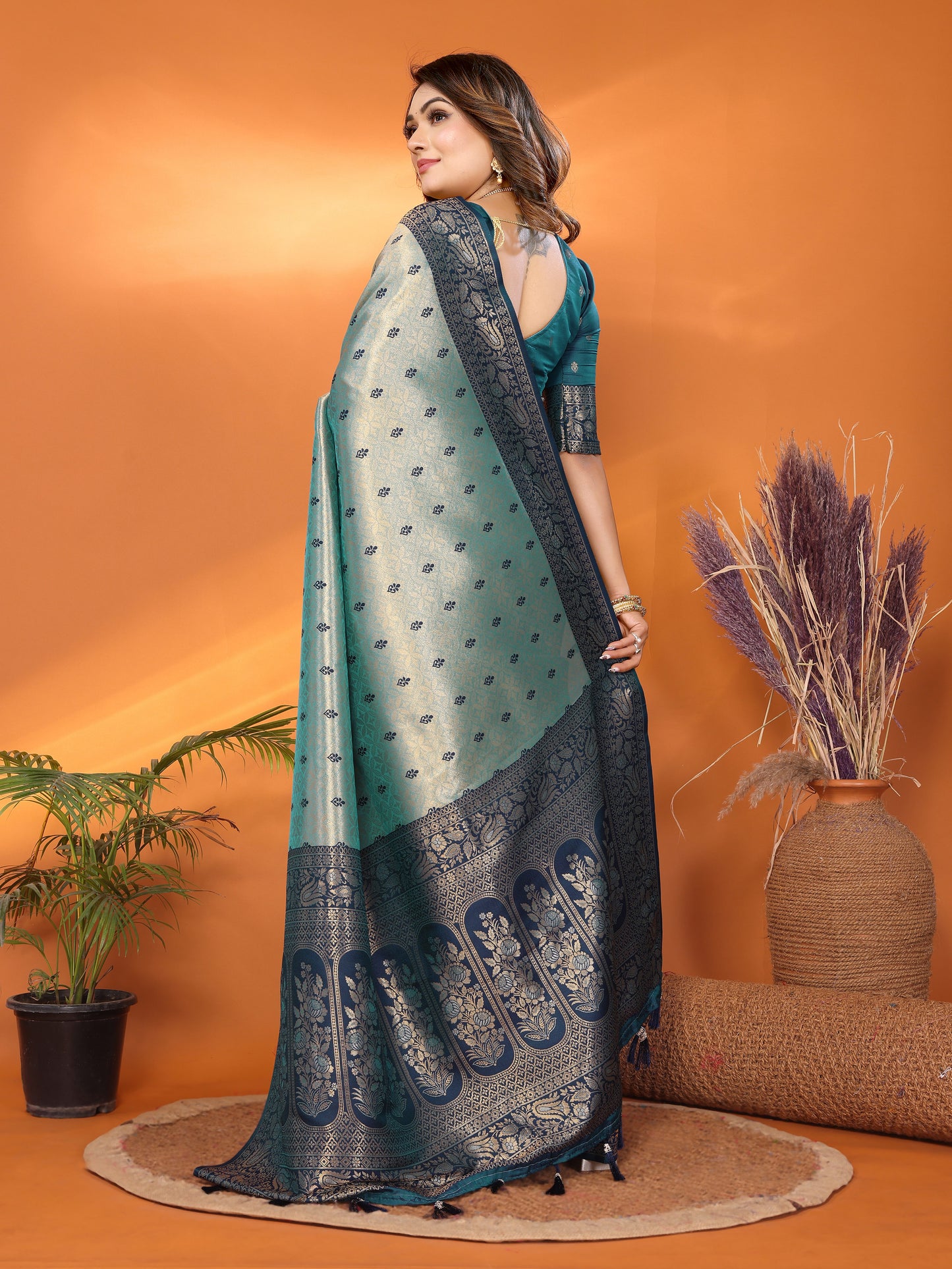 Blue Devika Handloom Tissue Silk Sarees With and Contrast Zari woven borders