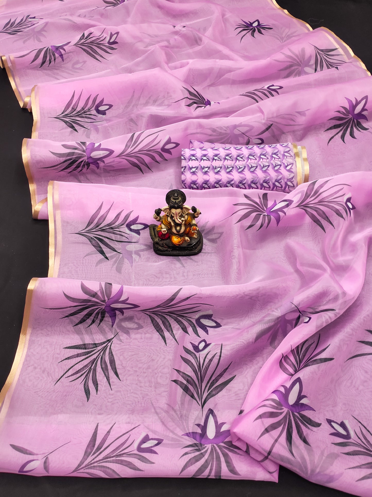 Purple Color Best Quality Art Silk Organza Digital Print Soft Shiny Saree