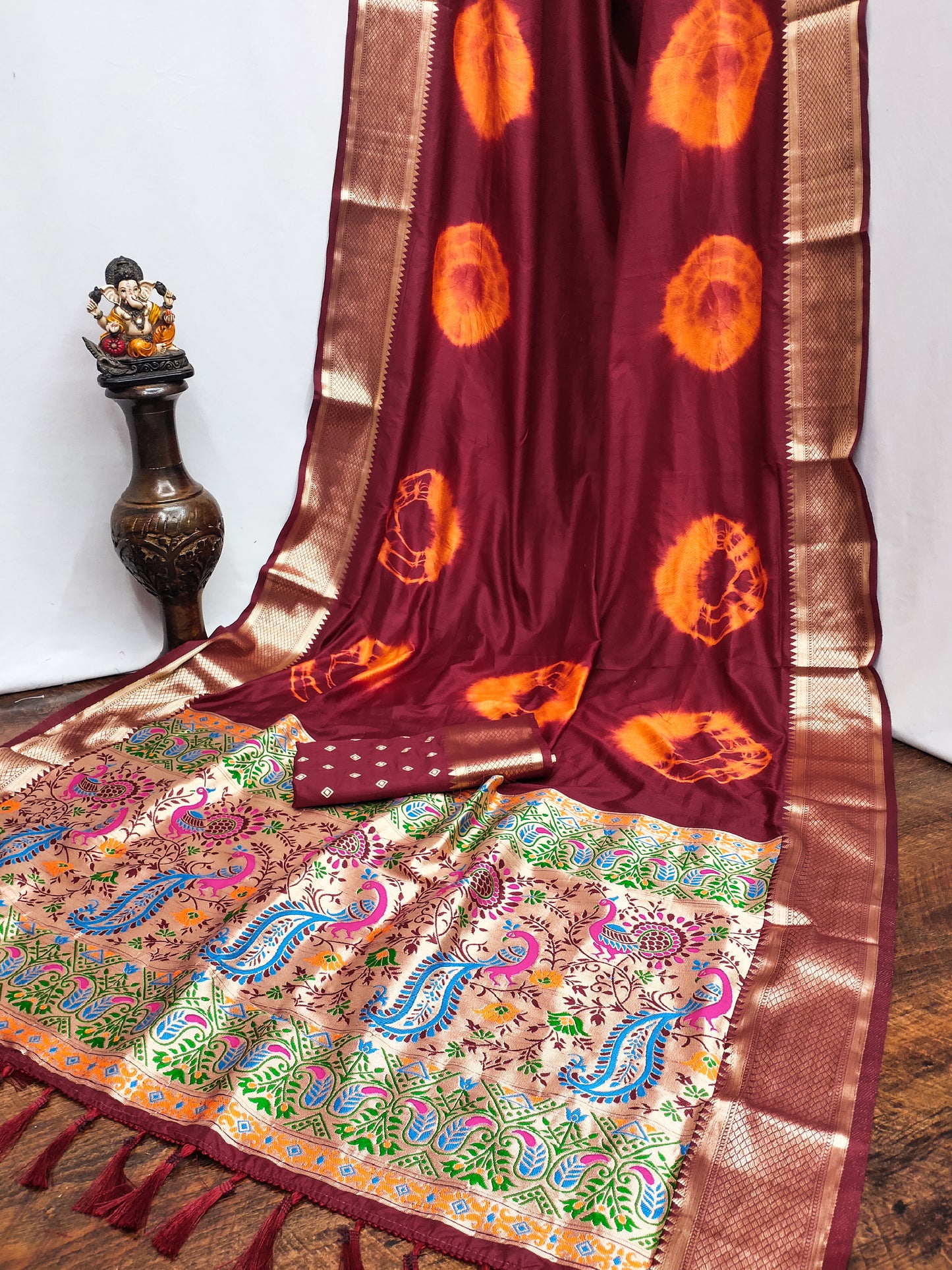 Maroon Color Premium And High Quality,Comfortable Sibori Work With Soft Dola Silk Drapes