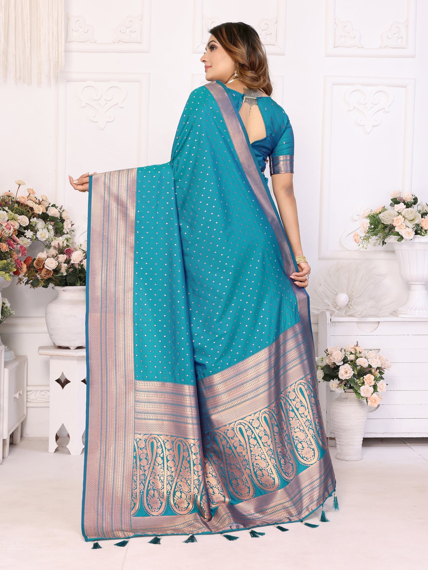 Sky Blue Sudarshna Soft Silk Saree With light weight sarees with all over weaving butties