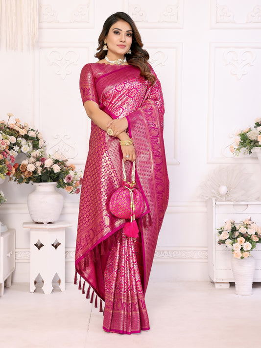 Dark Pink Chaturi-2 Banarasi Chaturi silk saree Jari weaving Border
