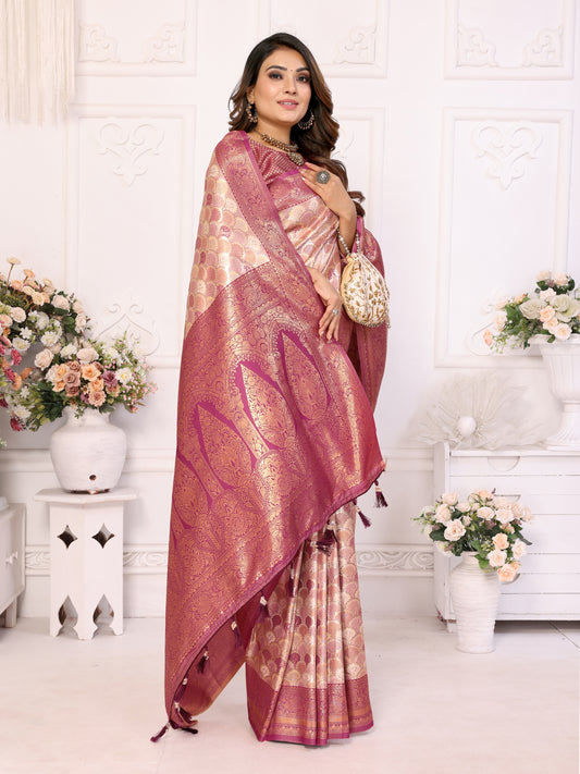 Beige Chaturi-1 Banarasi Chaturi silk saree Jari weaving Border