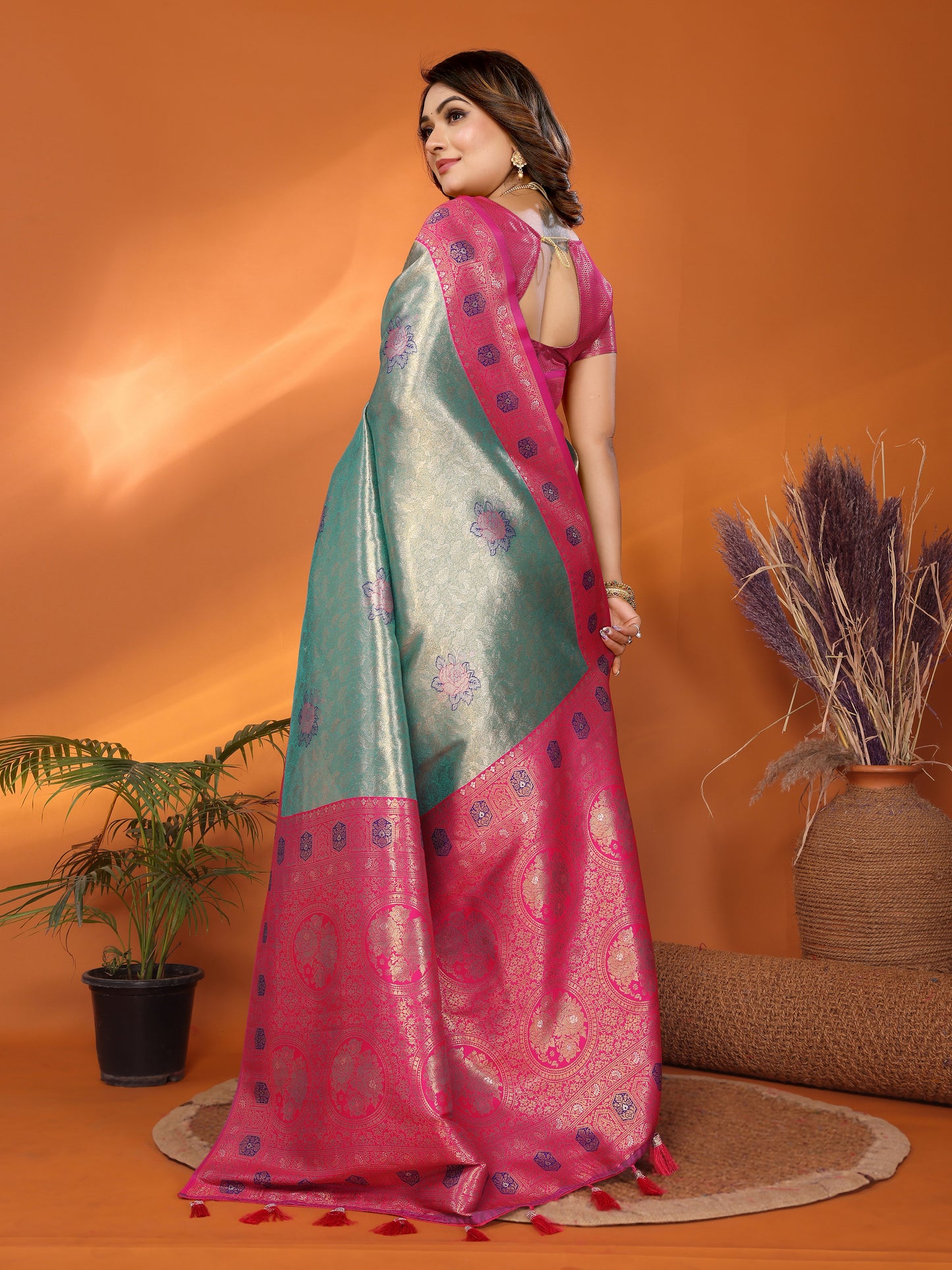 Sky Blue Saroz banarasi tissue silk sarees with all over weaving butties