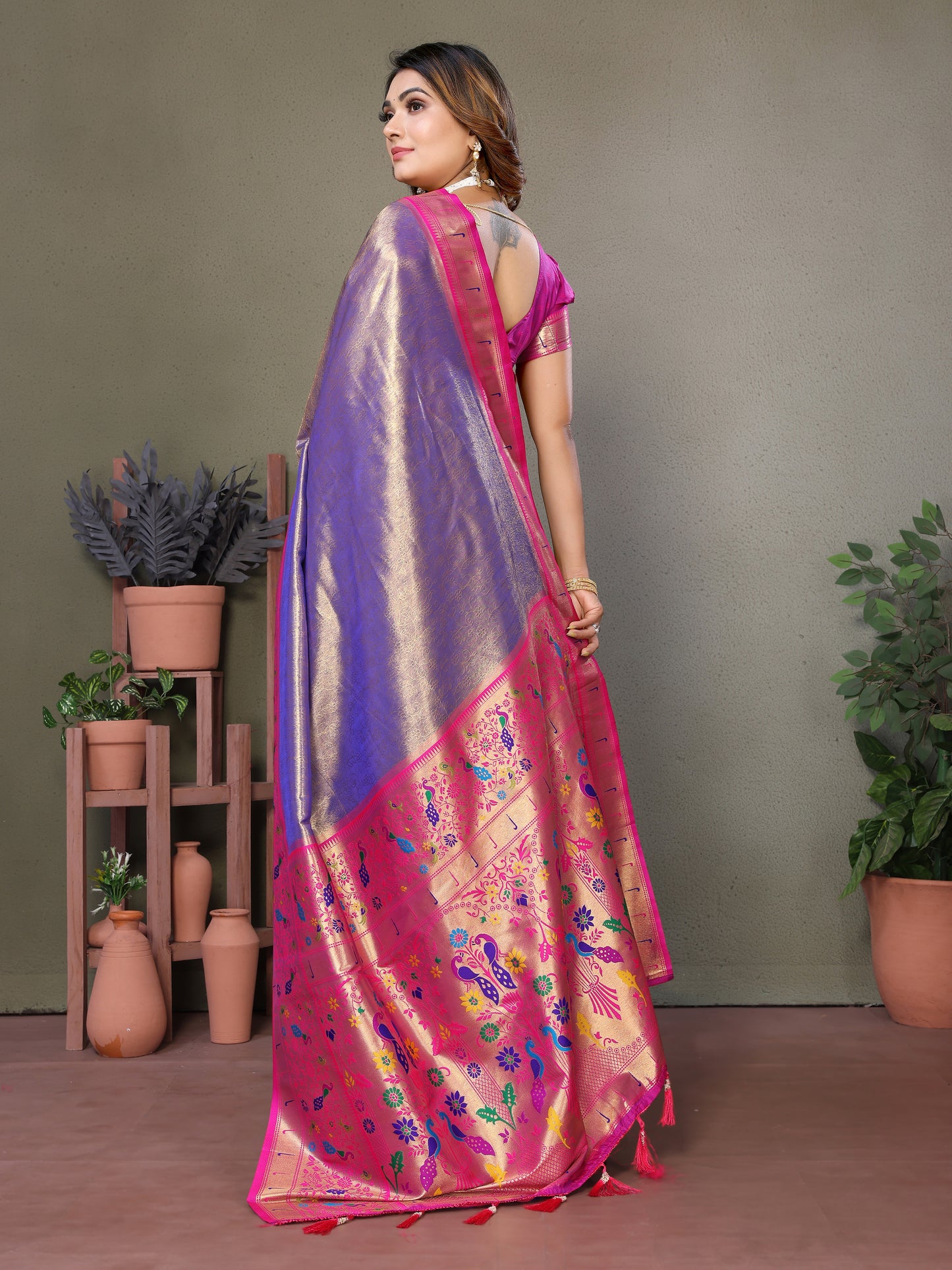 Purple Mrudangi pure banarasi tissue silk sarees With weaving butties