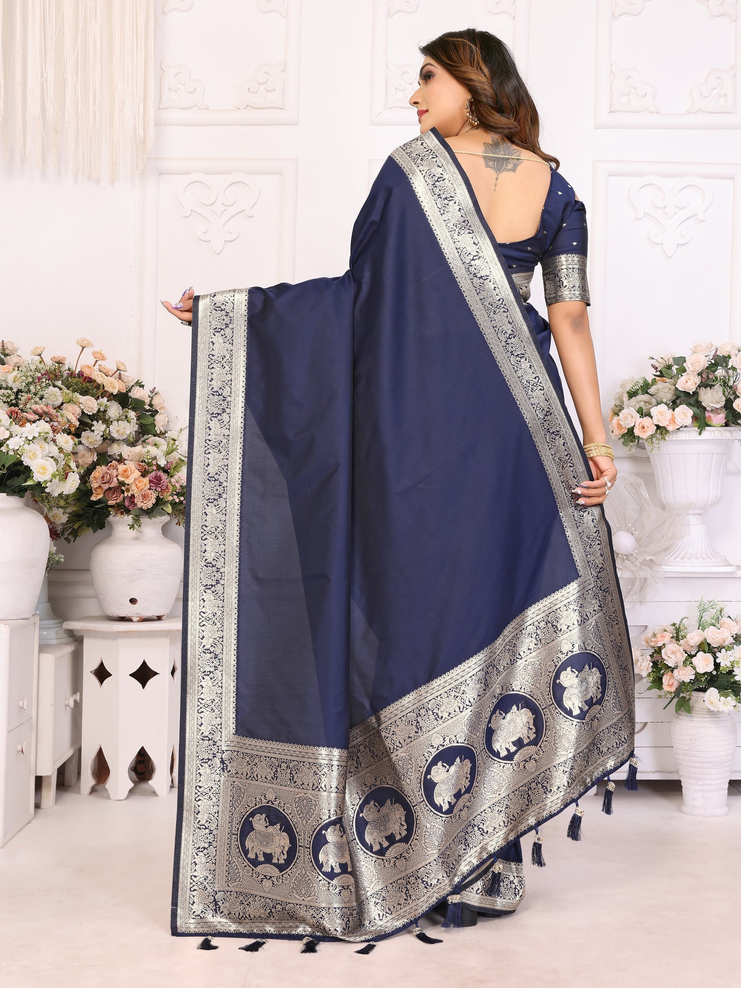 Navy Blue Rani Banarasi silk saree with beautiful Gala weaving exclusive work soft comfy