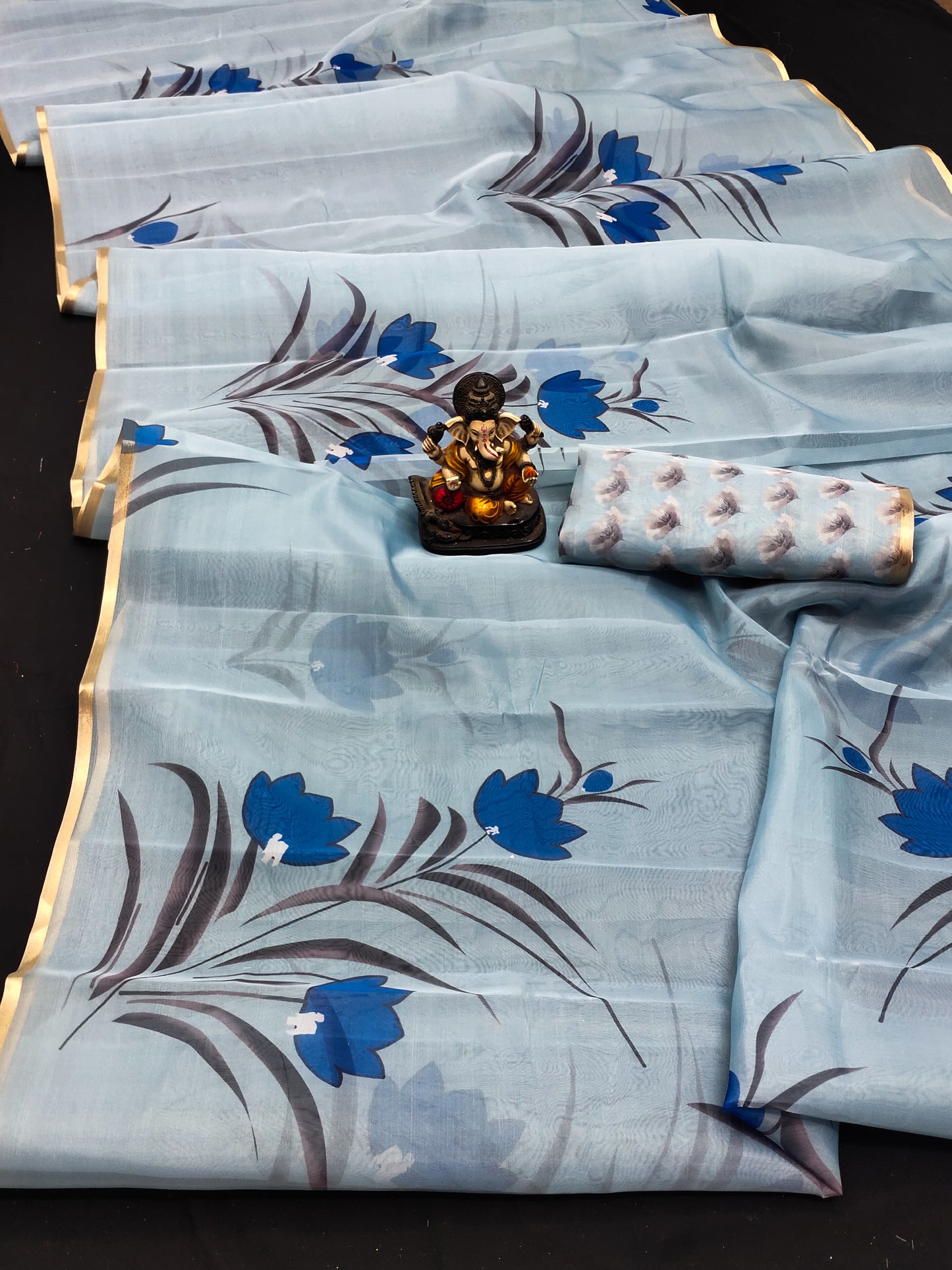 Sky Color Best Quality Art Silk Organza Digital Print Soft Shiny Saree