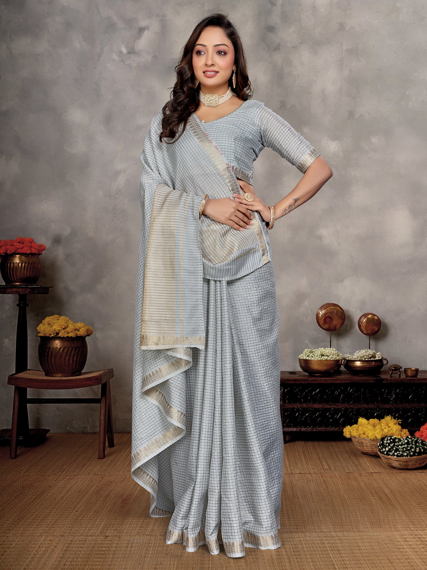 Gray Color Beautiful Mohini-2 Premium Royal Linen Silk Sarees For This Festive Seaso