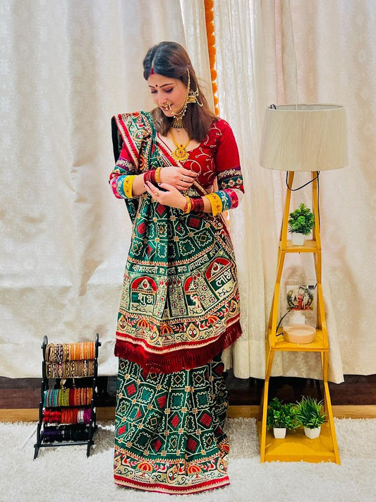 शुभ लाभ हरी पनेतर पटोला साड़ी, शादी और पार्टी में पहनने वाली साड़ी के लिए