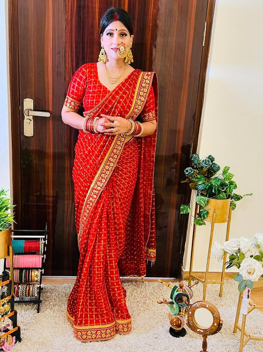 सावित्री ब्रता लाल रंग विशेष सौभाग्यवती भव साड़ी स्मृति साड़ी