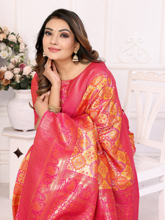 Red Chaturi-2 Banarasi Chaturi silk saree Jari weaving Border