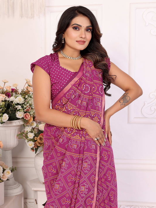 गुलाबी अंबिका शुद्ध पटोला और बंधेज पैटर्न मुलायम सूती हल्के वजन की साड़ी