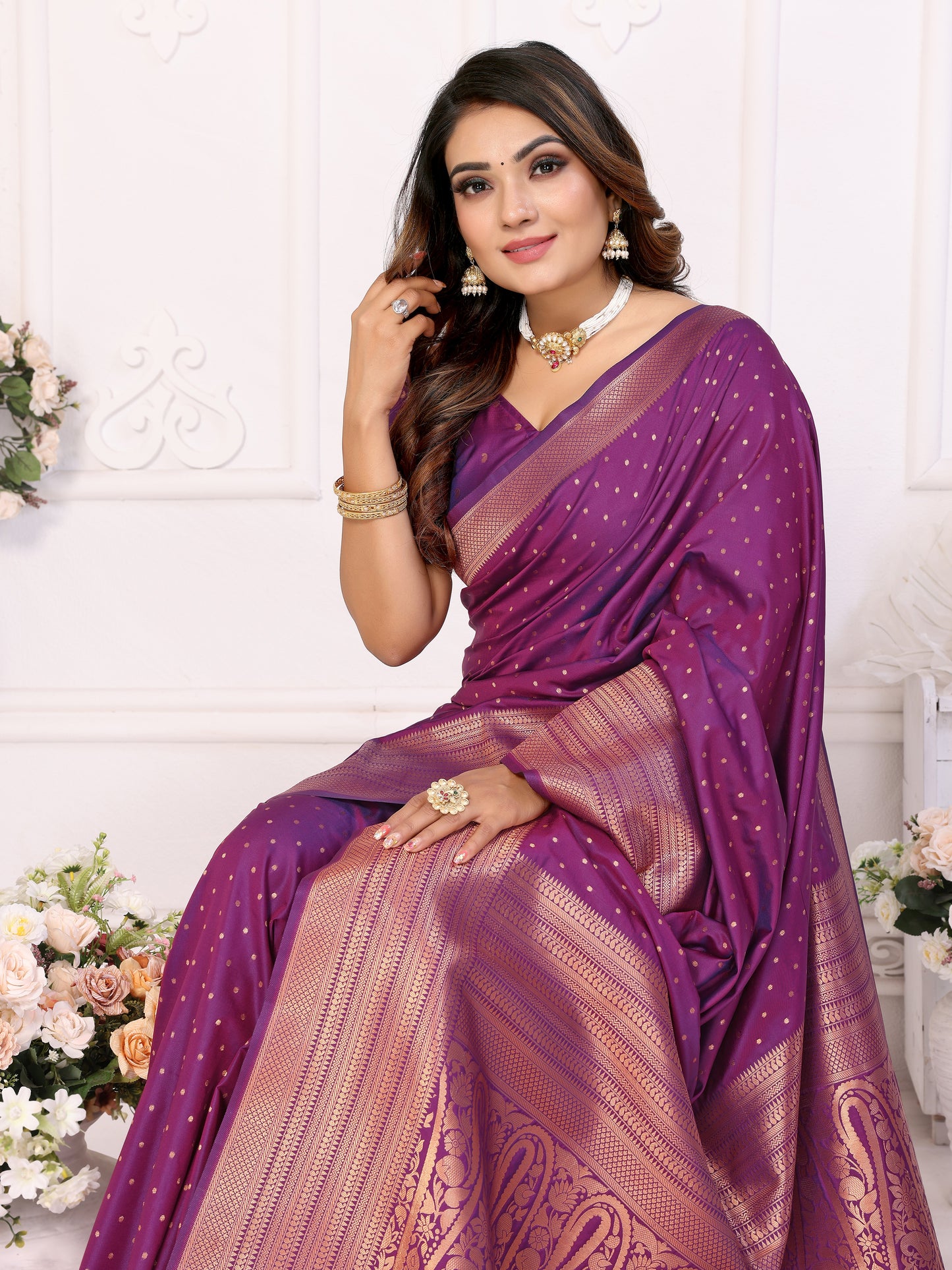 Purple Sudarshna Soft Silk Saree With light weight sarees with all over weaving butties