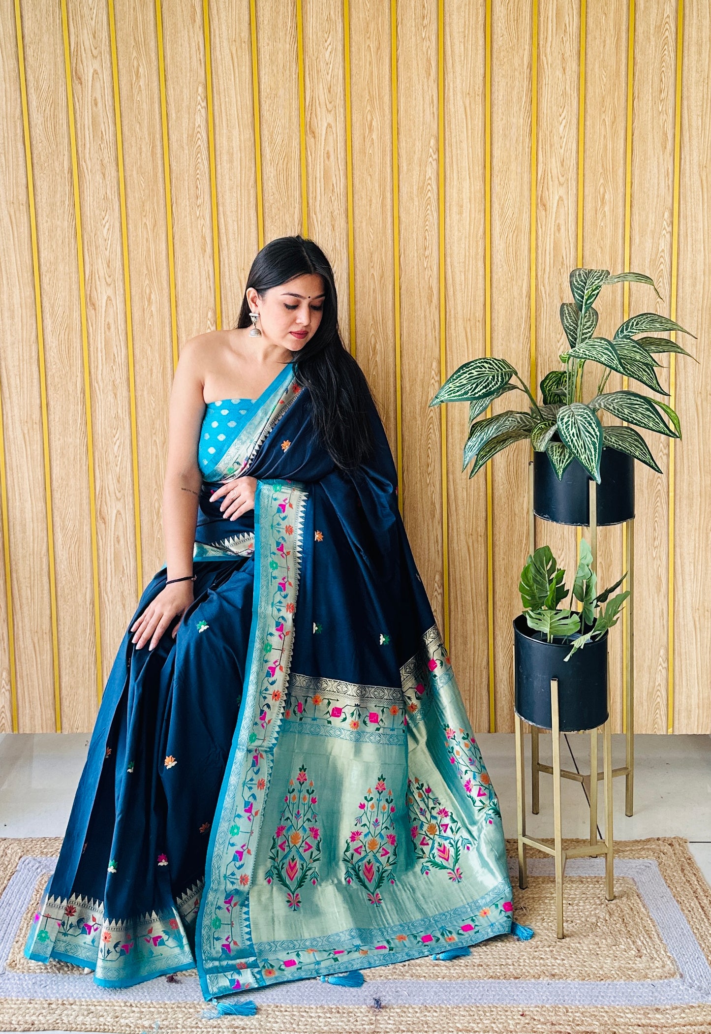 Sky-Blue Color Premium Quality Paithani Soft Silk Saree With Buttas Pattern