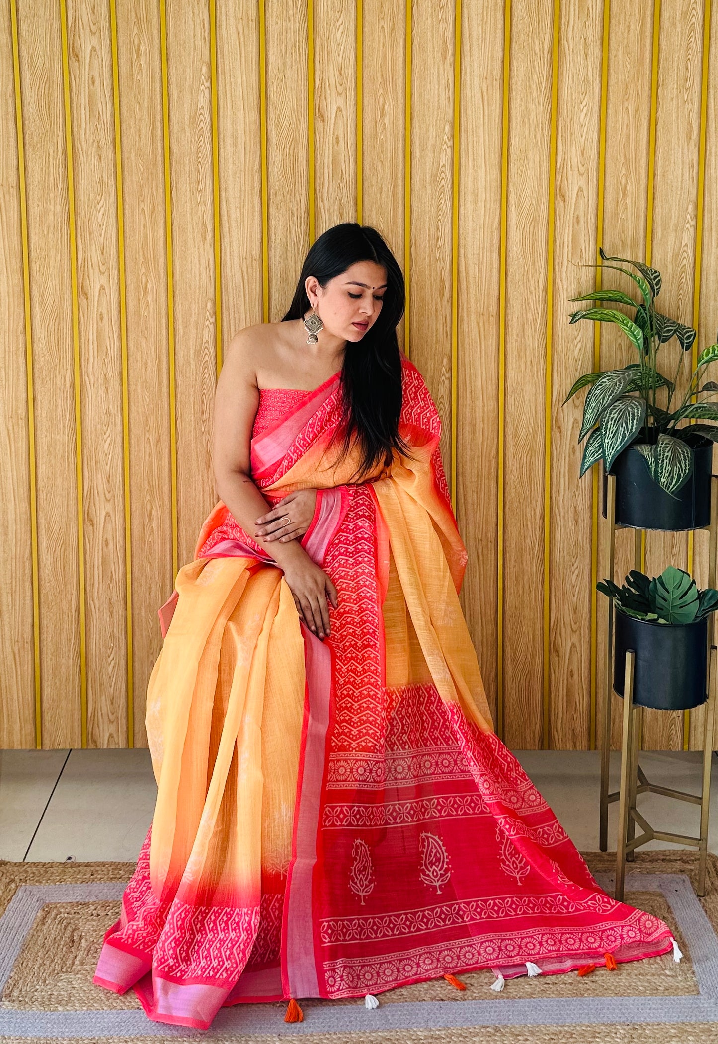 New Concept Premium And Rich Soft Linen Cotton Digital Print Saree With Silver Border