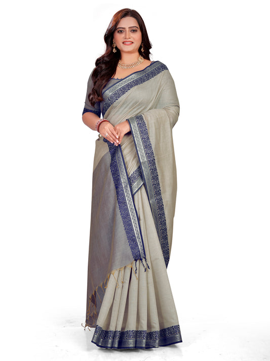 इस त्यौहार के मौसम के लिए ग्रे बेहद खूबसूरत मोहिनी प्रीमियम रॉयल लिनन सिल्क साड़ियाँ