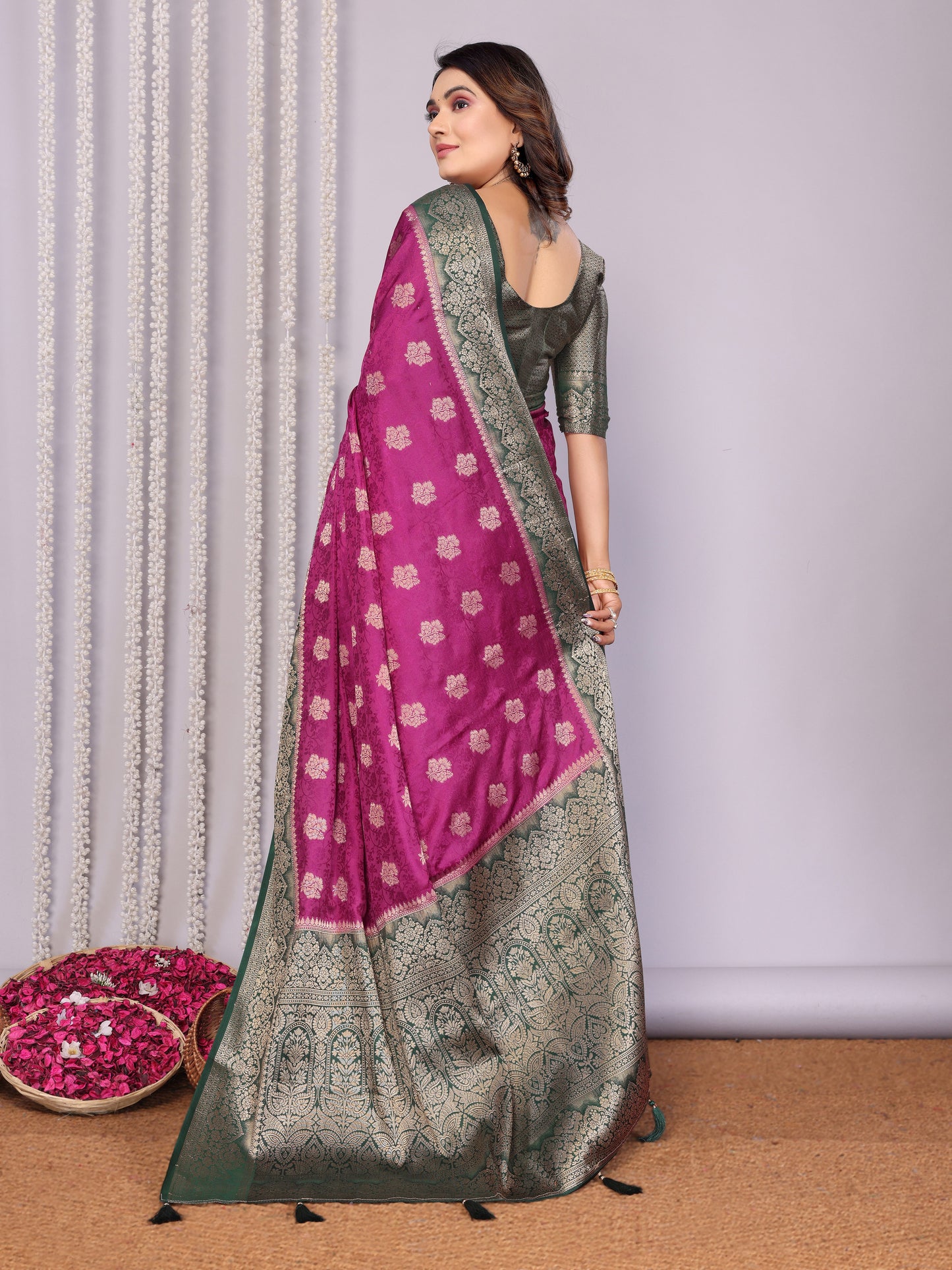 Purple Color Exclusive Satin Silk Sarees With All Over Zari Weaving Butta Designs