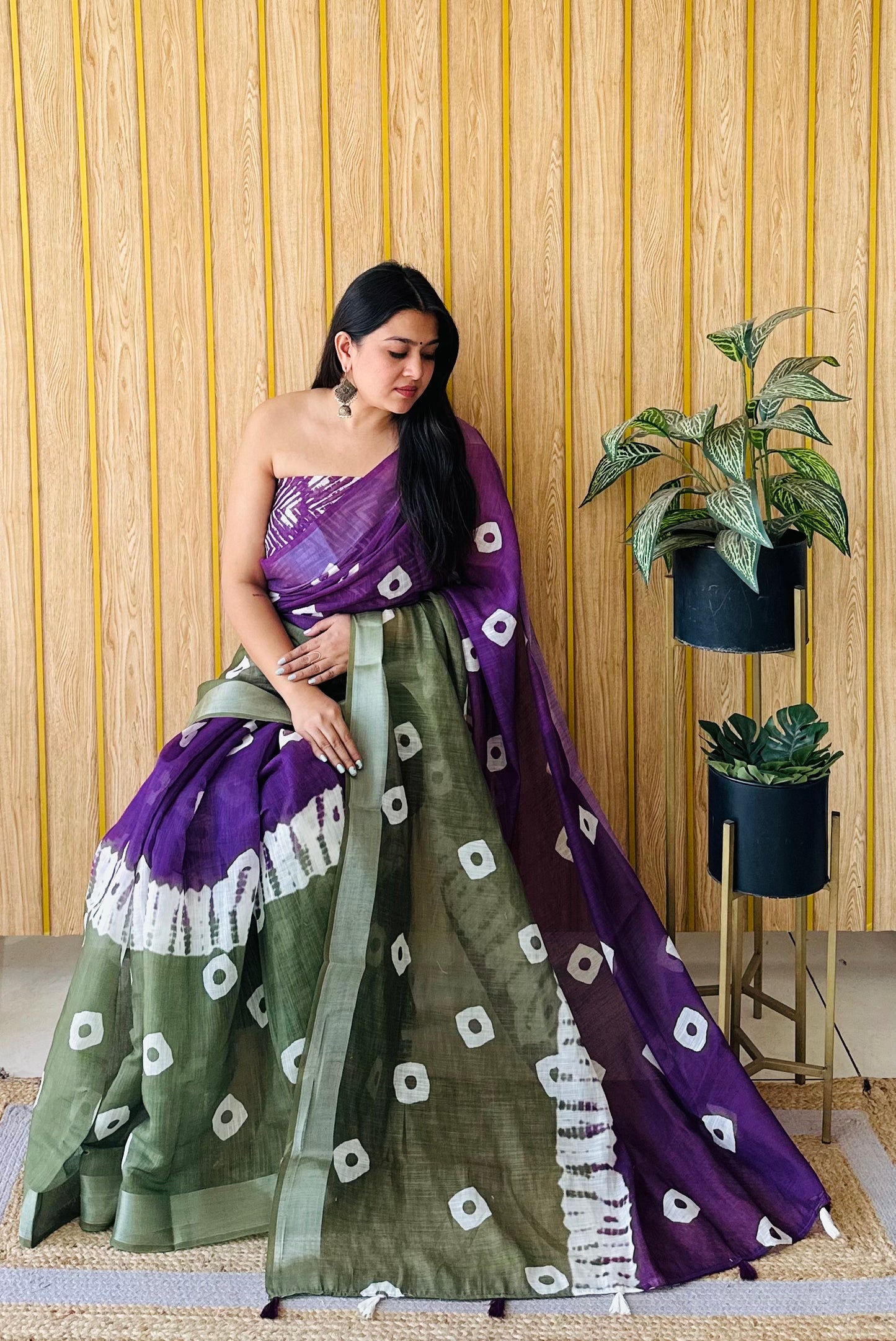 Purple Color Soft Linen Cotton Digital Print Saree Very Premium And Rich Quality