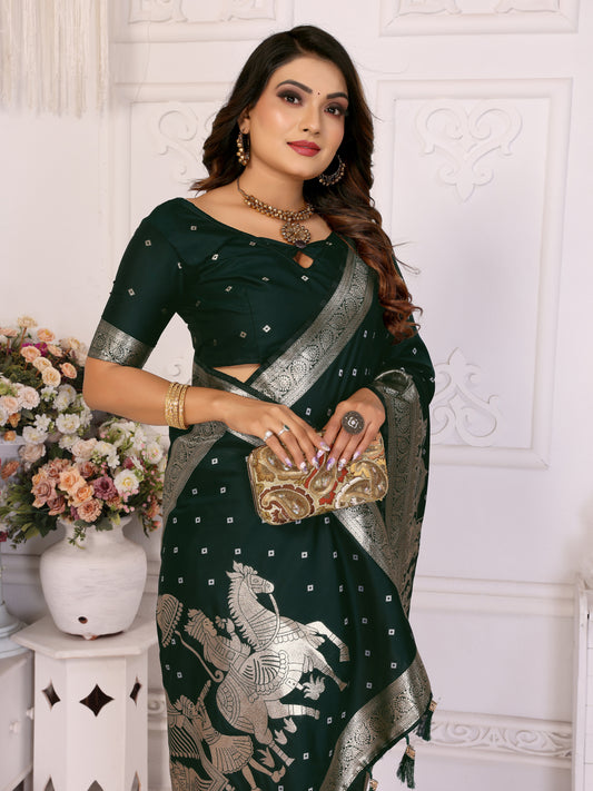 Green Heena kochi silk saree with beautiful Bandhej weaving exclusive work soft