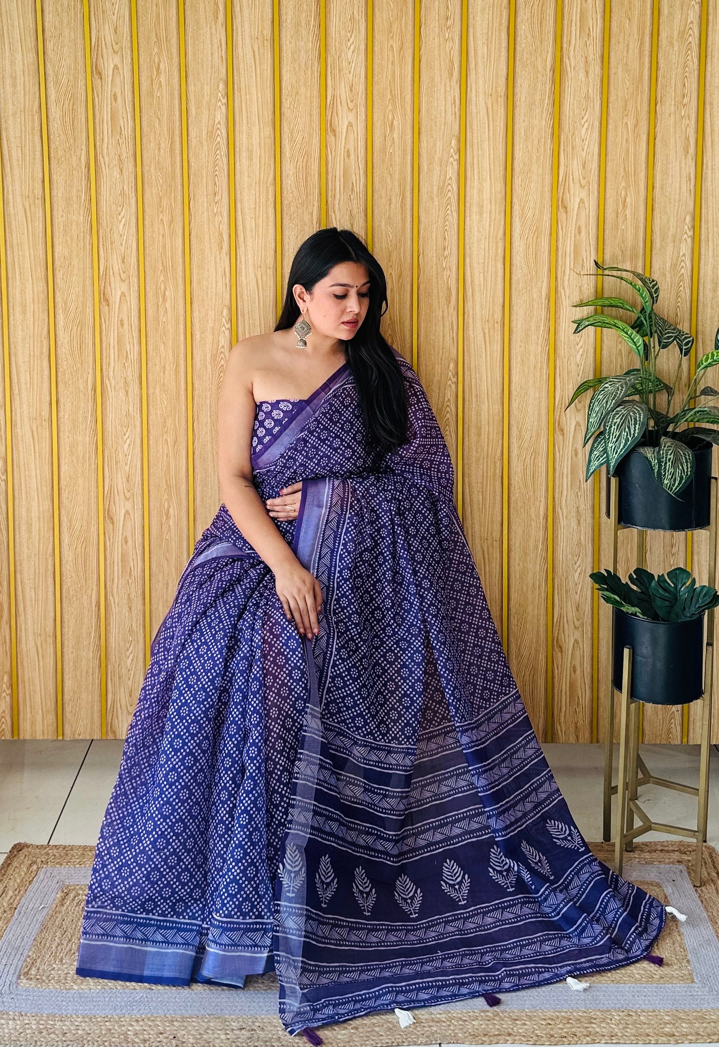 Premium And Rich Quality Blue Color Soft Linen Cotton Digital Print Saree