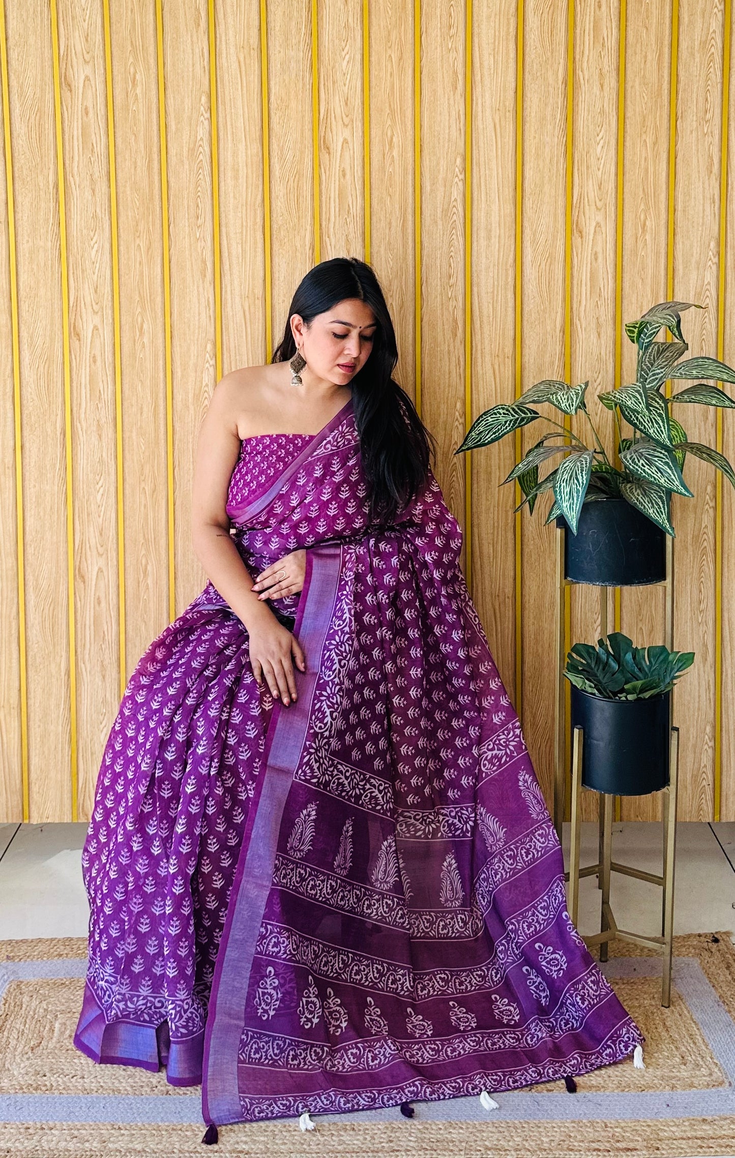 Purple Color Soft Linen Cotton Digital Print Saree Very Premium And Rich Quality