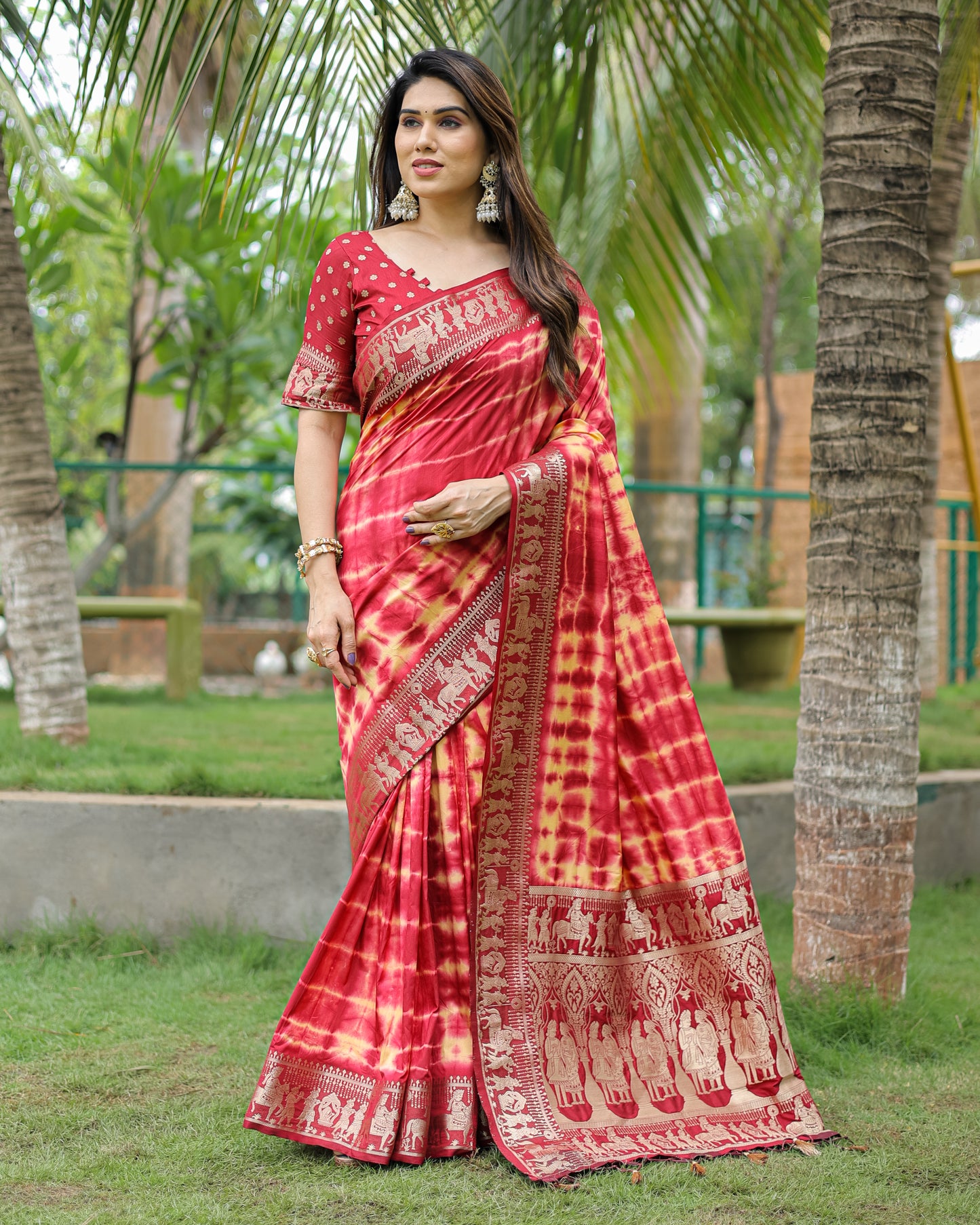 Red Color Premium And High Quality,Comfortable Sibori Work With Soft Dola Silk Saree